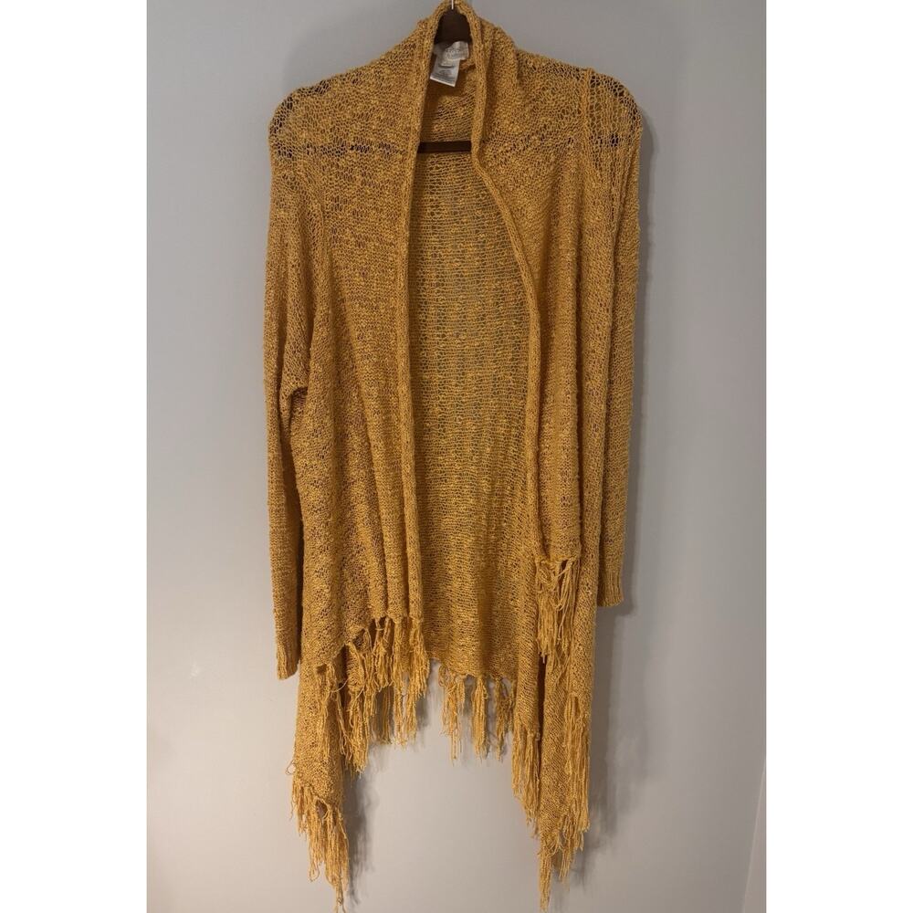Mistic Prysm by Listicle - tangerine colored crochet fringy sweater, size Large
